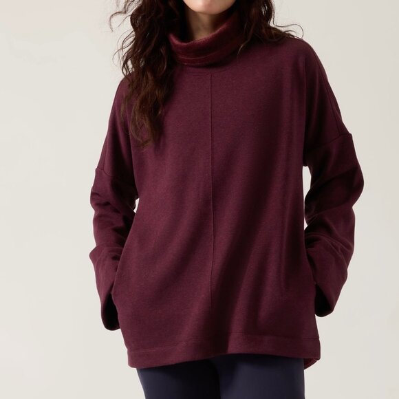 Athleta Womens Plus Cozy Karma Funnel Neck Sweatshirt Spiced Cabernet size 2X - Picture 1 of 16